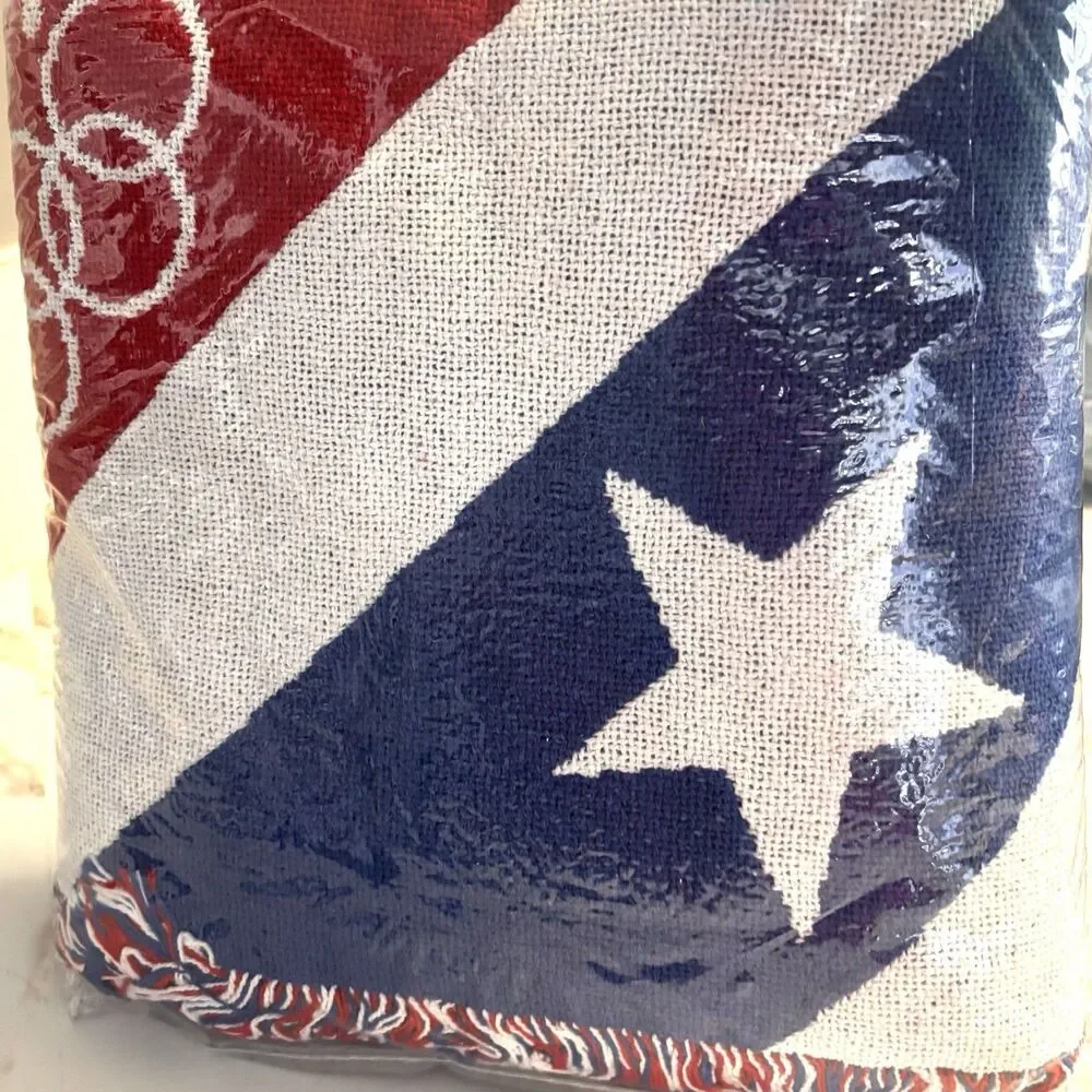 Vintage Cannon Throw Blanket U.S. Olympic Team Cotton Flag 46 x 68” Made In USA